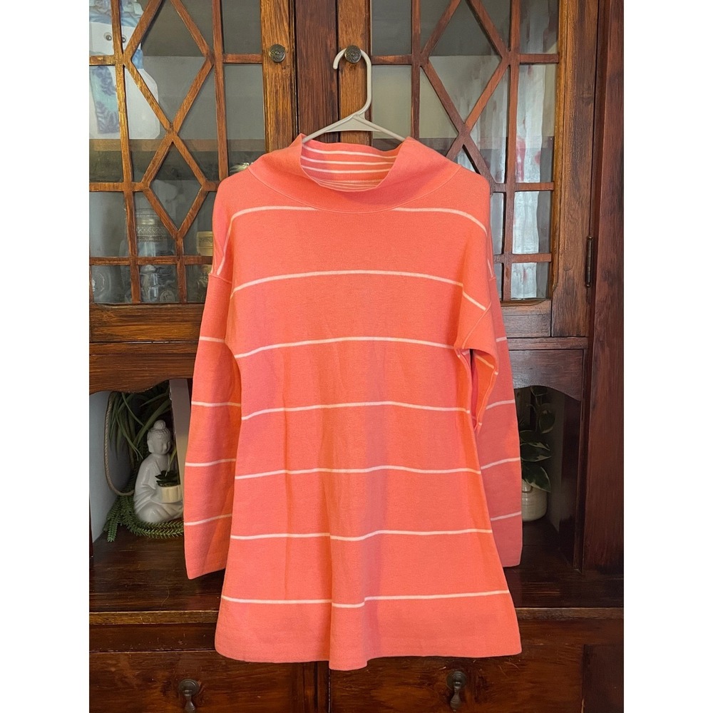 J. Jill Reversible Coral White Stripe Mock Neck Sweater Tunic Size Small New